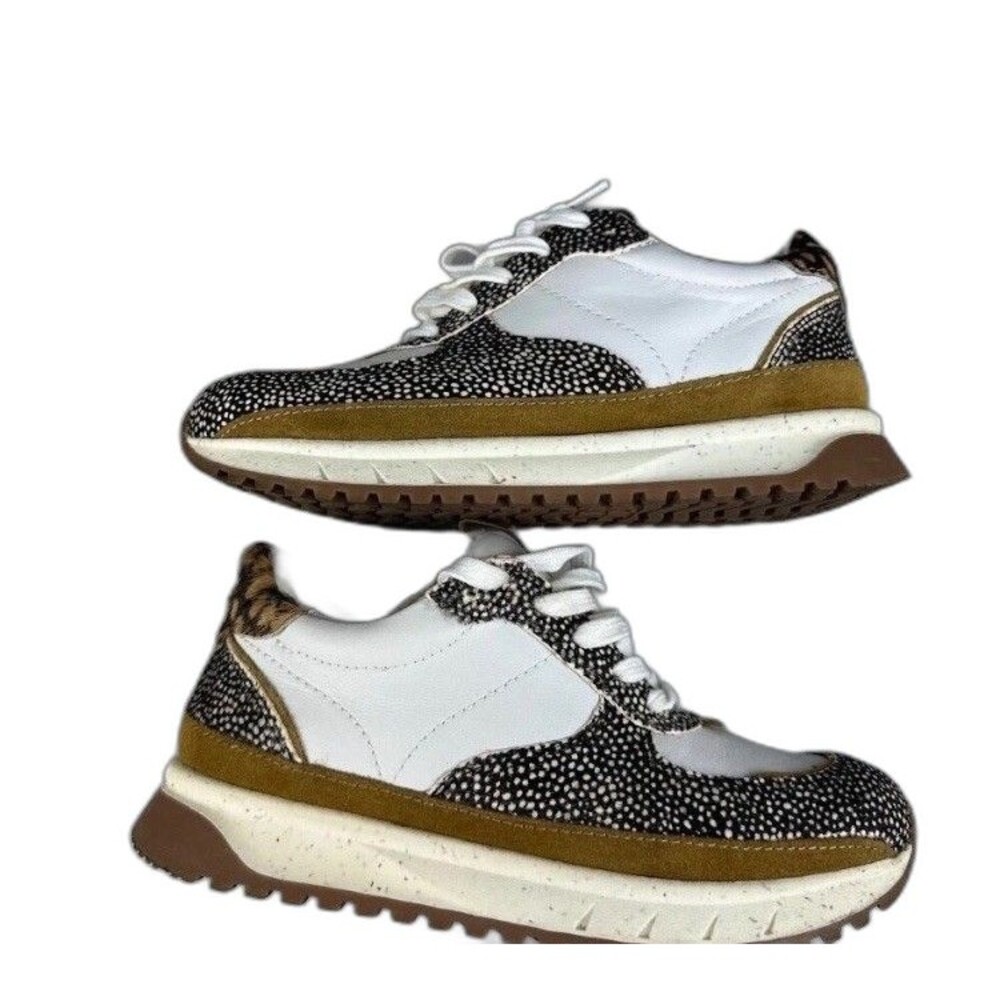 Madewell Kickoff Trainer Sneakers White in Leather Spot Mix Calf Hair Size 5